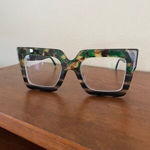 Zeelool Square Chunky Eyeglasses Frames Only Green Floral Brandon Z VFP0306-17